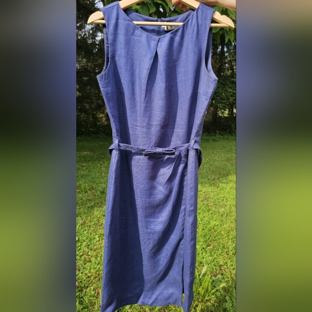 Blue Sleeveless Sheath Midi Dress for Work